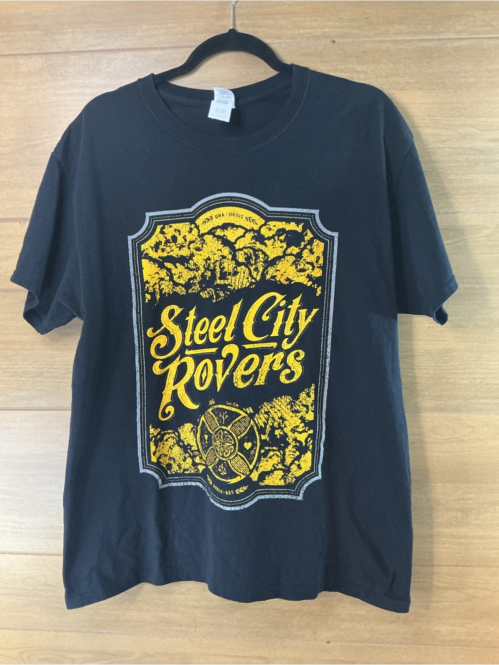 Steel City Rovers Graphic T Shirt Black Yellow Distressed Logo Tee Size Large